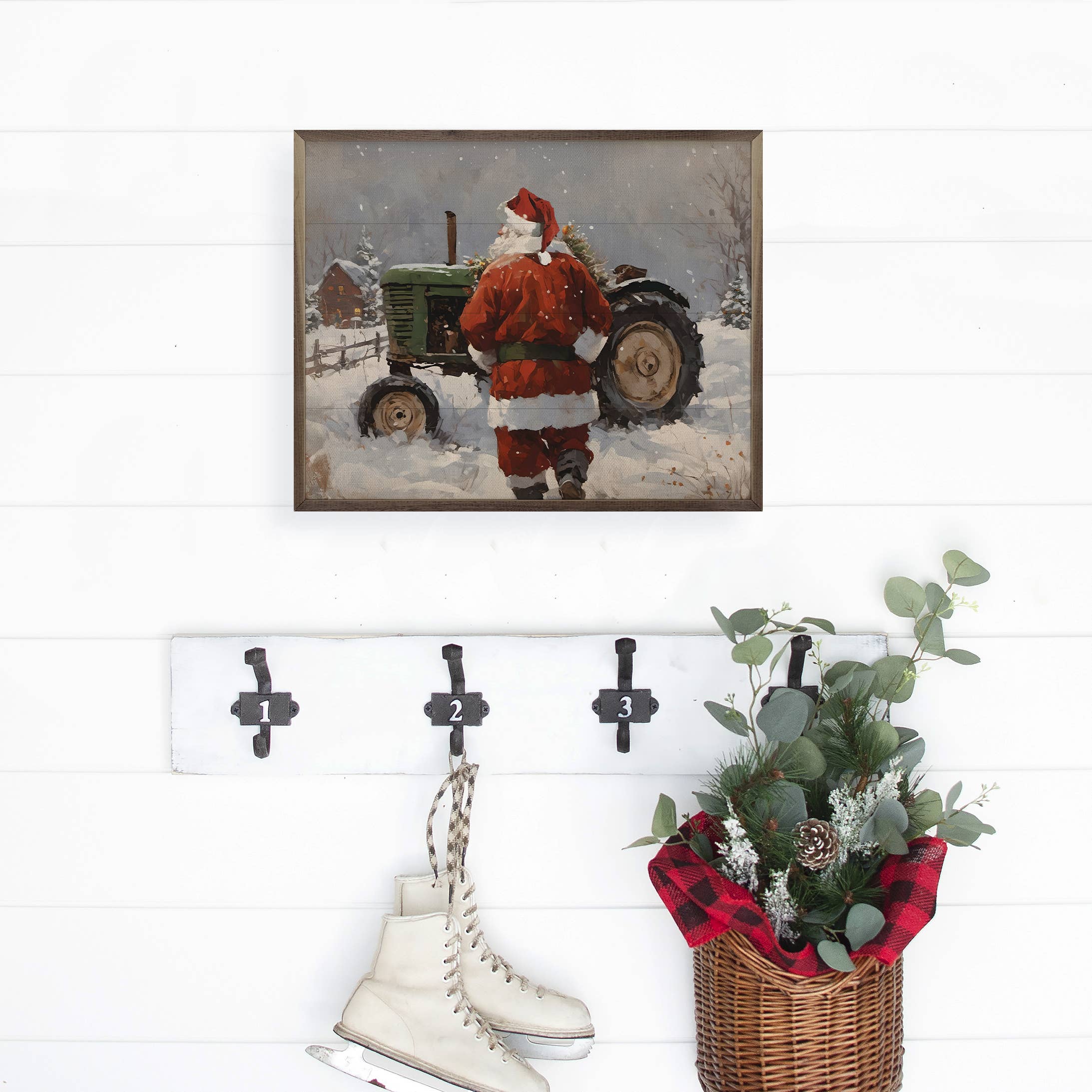 Kendrick Home - Wholesale Wood Wall Art - Santa with Green Tractor2