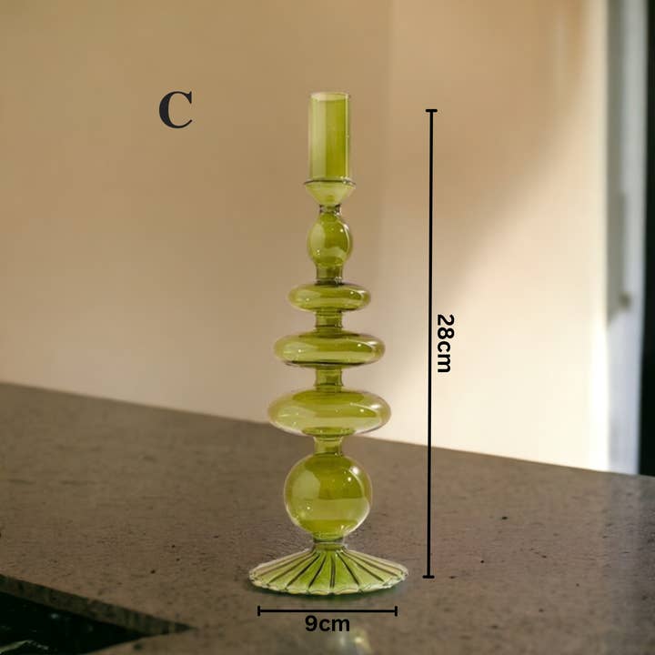 IVORE.GROUP (We cover All Import duty) - Wholesale Candle Holder - Olive Green Glass Candlestick Holder | Table Decor2