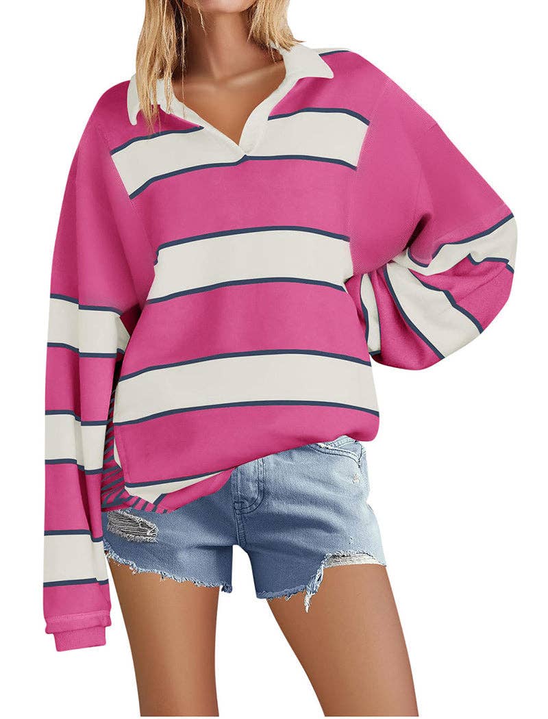 safistyle - Wholesale Polo - Women's - Striped Oversized Polo Top9