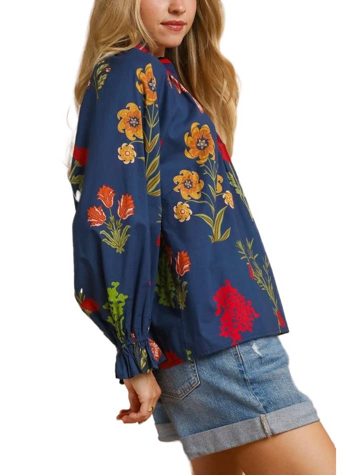 Vanilla Monkey - Wholesale Blouse - Women's - Floral Print V Neck Open Collar Top1