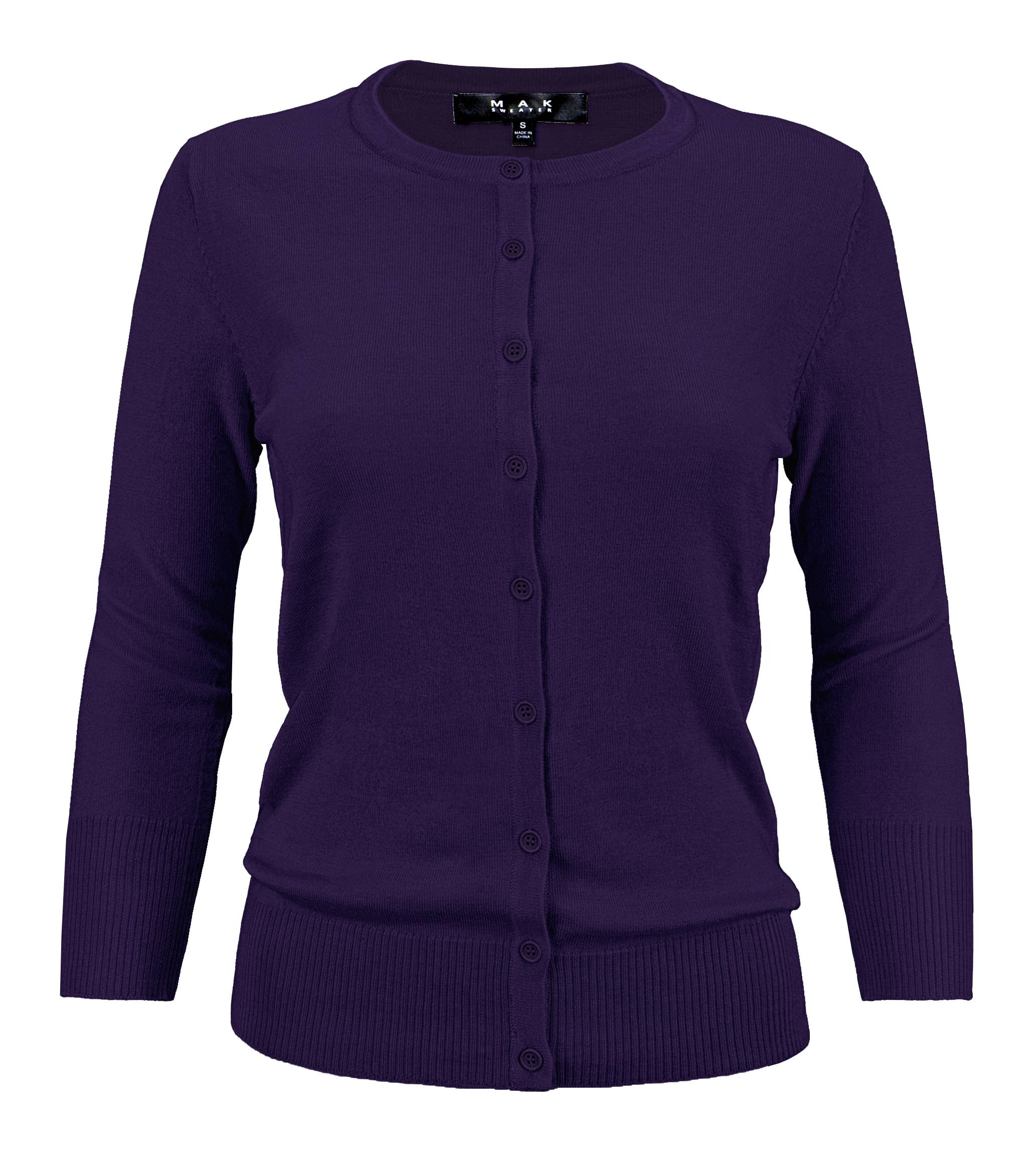 Mak - Wholesale Cardigan - Women's - 3/4 Sleeve Crewneck Plus Size Knit Cardigan Sweater CO079PL24