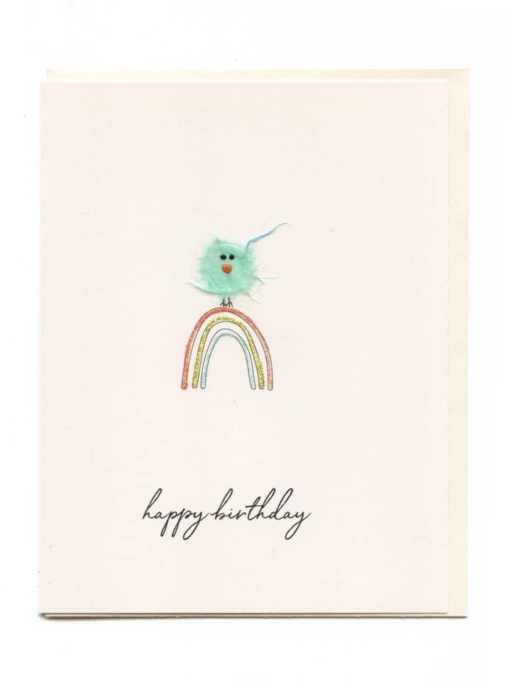 "Happy Birthday" Bird on Rainbow for wholesale by FLAUNT HANDMADE CORRESPONDENCES