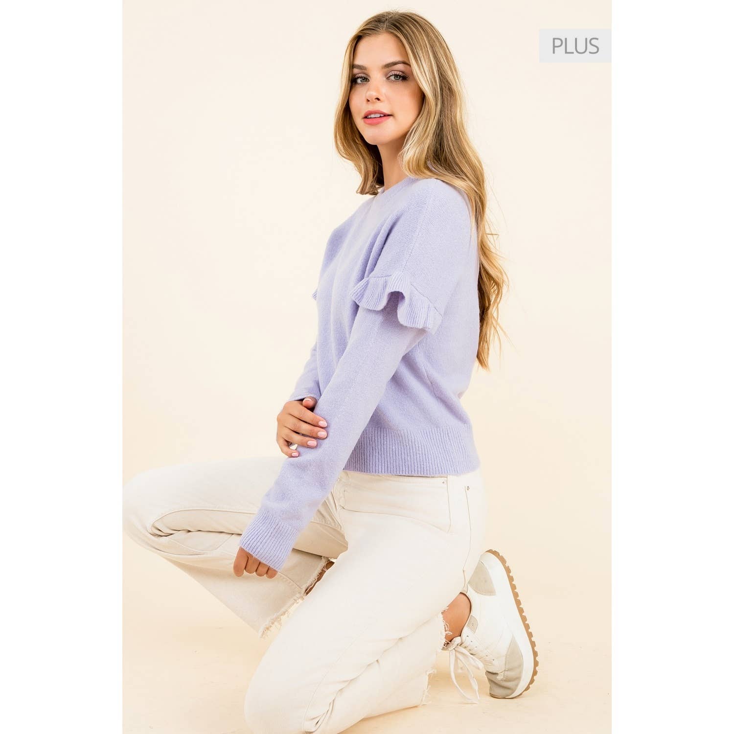 LILAC /Size XL/ Ruffle Sleeve Sweater for wholesale on Faire0