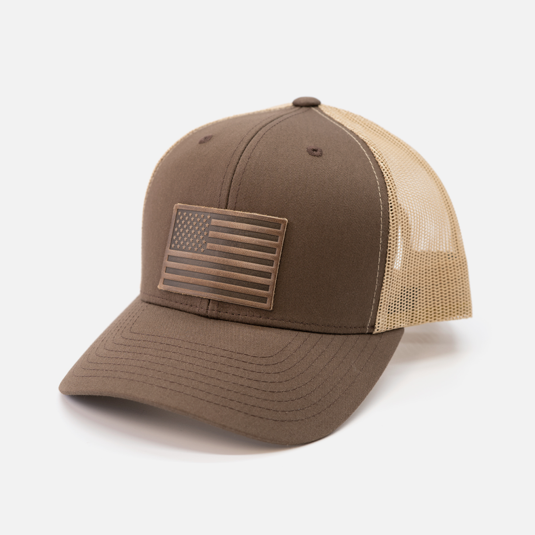 Range Leather Co. - Wholesale Trucker Hat - Unisex - American Flag Hat - Leather Patch Trucker Snapback13