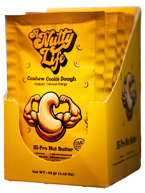 Cashew Cookie Dough Nut Butter – 12 Pack (32g Pouches) for wholesale by Super Nature Foods DBA A Nutty Life