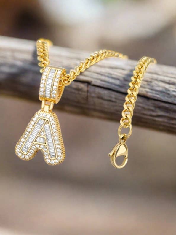 A-Z Iced Out Initial Zircon Letter Necklace for wholesale by RabenBeads