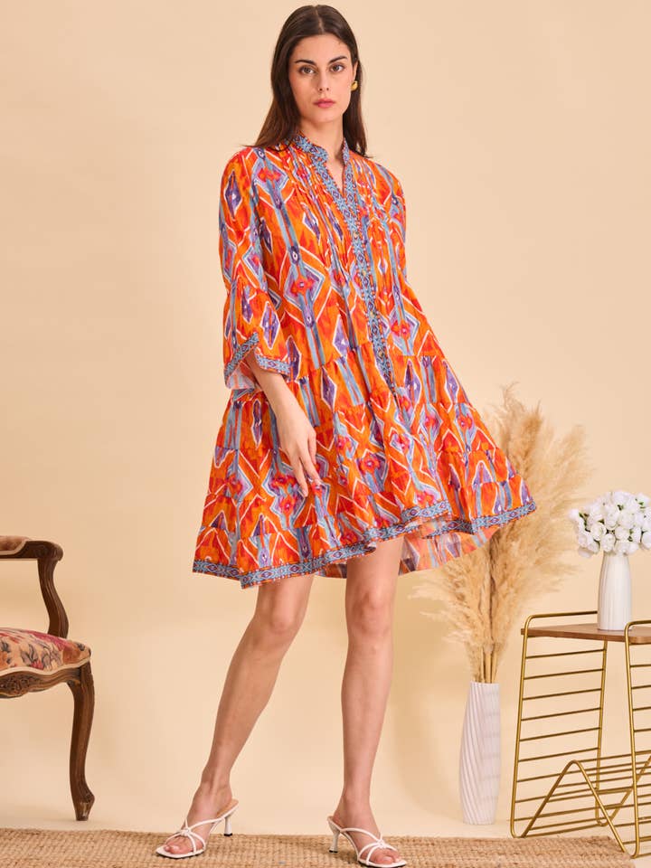 IP A-line short dress in printed cotton - Orice for wholesale on Faire7