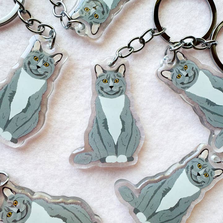 Our Cheery Corner - Wholesale Keychain - Unisex - Gray Tuxedo Cat Keychain