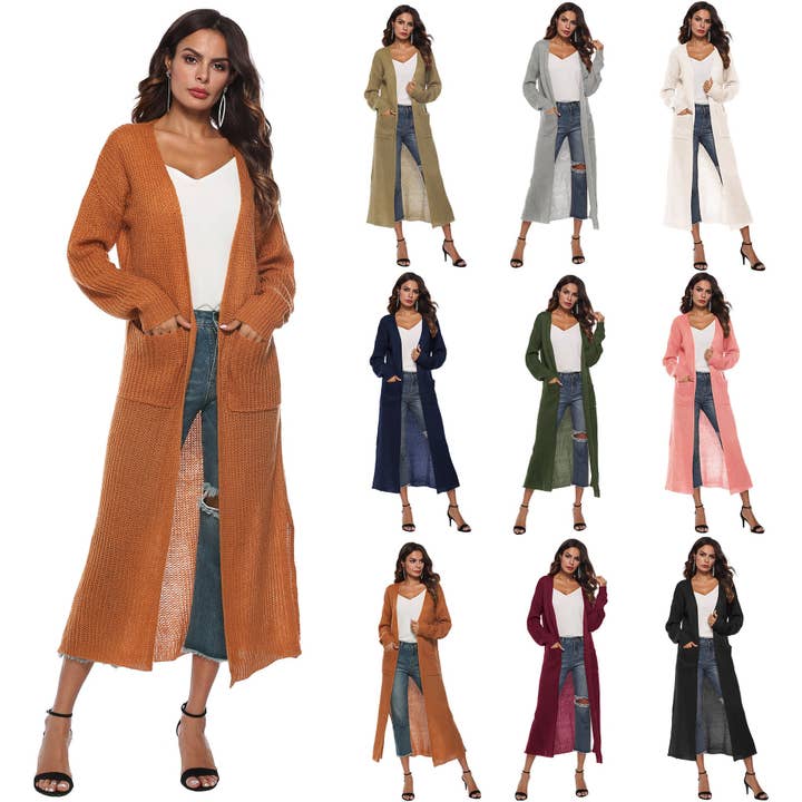 Long Cardigan Sweater With Pockets In Various Colors for wholesale by DREAM VERA APPAREL
