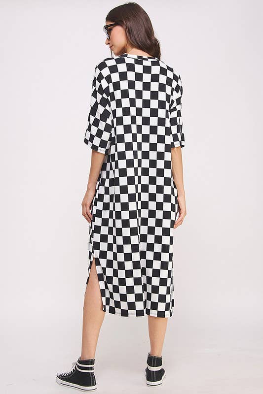 JADE BY JANE – wholesale Dress – Women's – 1/2 SLEEVE RIBBED CHECKERBOARD MIDI DRESS5
