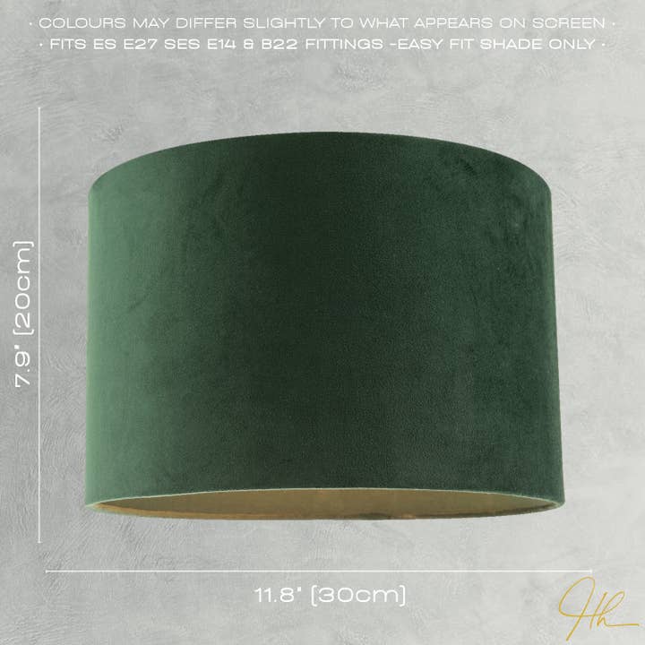 Happy Homewares – wholesale Lampshade – Soft Velvet Forest Green Fabric Round Lamp Shade for Table or Pendant5