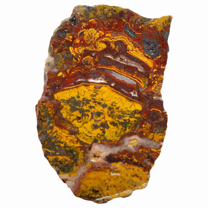 Apple Valley Jasper Slab - Bright Red with Golden Flows - Hematite Splotches for wholesale by Lapidary Central