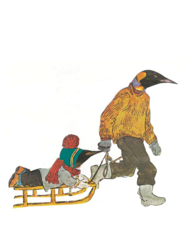 Pinguini che tirano la slitta per la vendita all'ingrosso da parte di Rare Bird