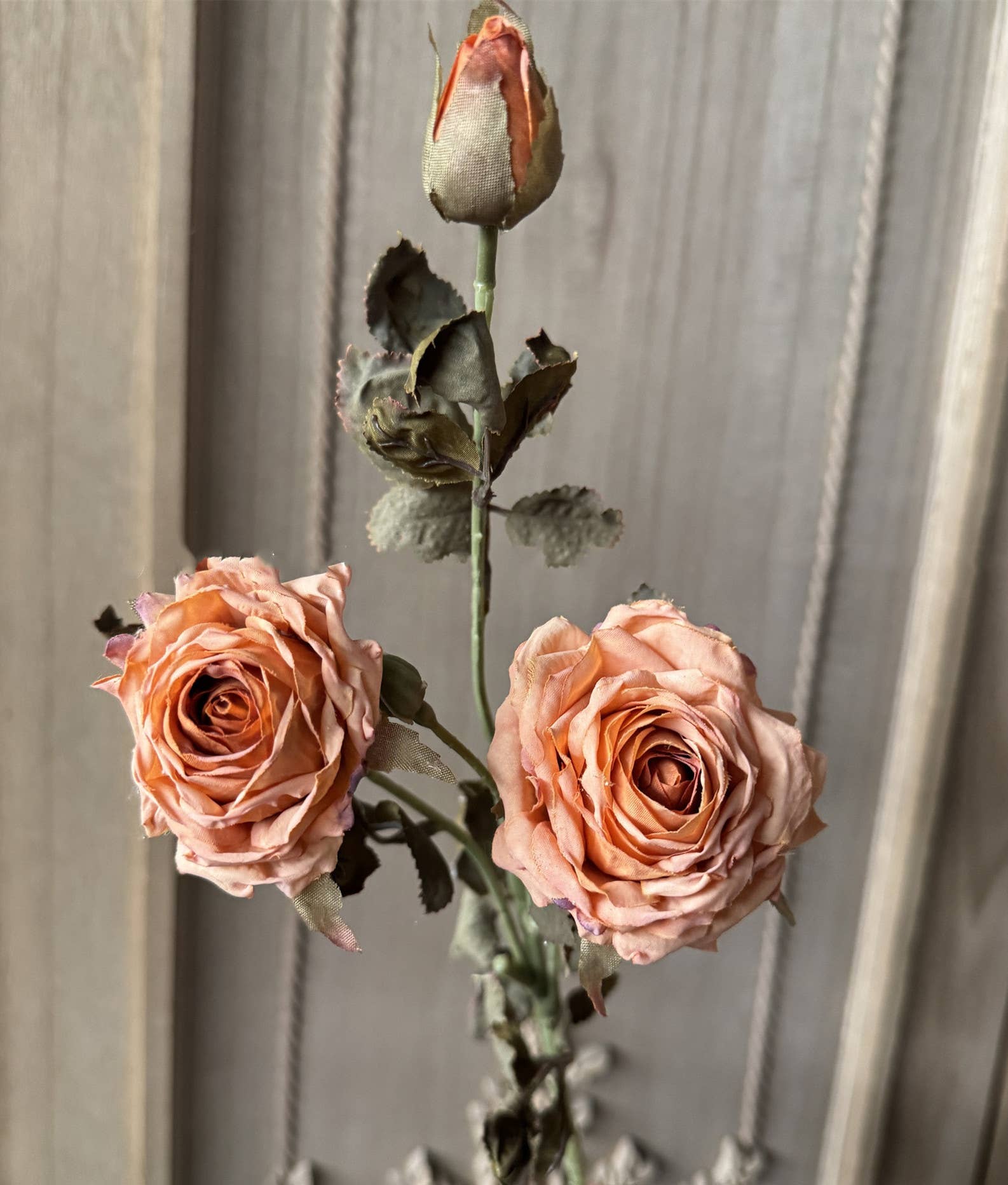 Sweet Home Deco - Vendita all'ingrosso Fiori finti - Ramo di Rosa Singola Faux Vintage da 23'', 3 Fiori, Petalo Bruciato4