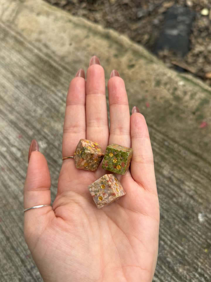 Unakite Crystal Carved Dice – Mini Heart-Healing Stone Die for wholesale by Sapphire & Sage