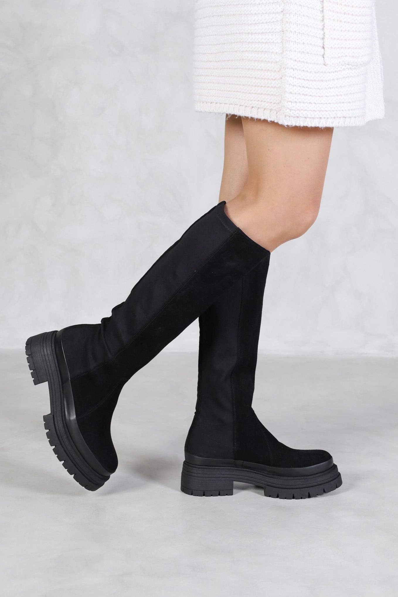 KMB Shoes - Wholesale Boots - Women's - MARGARET BLACK - Knee High Chunky Boots0
