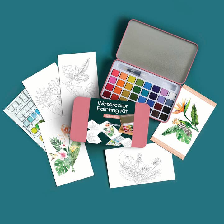 Kit de peinture aquarelle Fleurs tropicales pour la vente par Cate Paper Co.