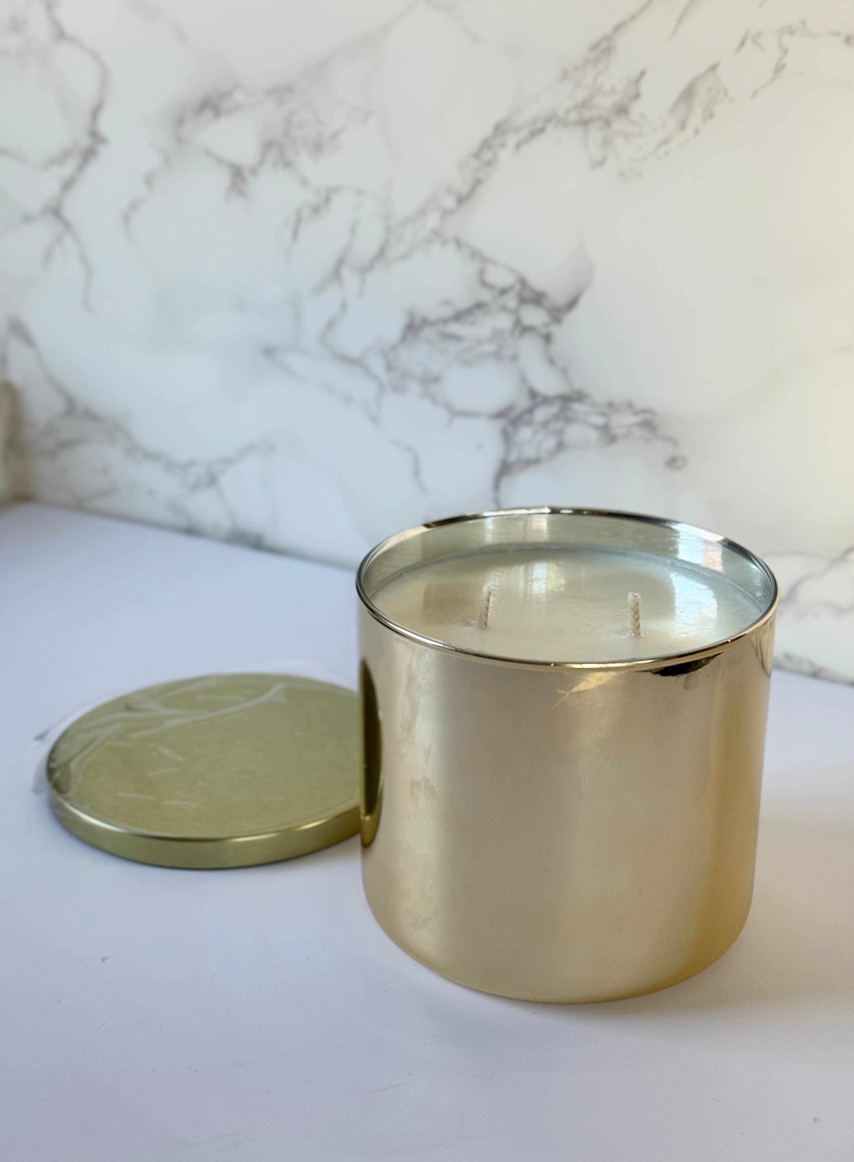 Candle Cabana - Wholesale Jar/Filled Candle - 18 oz Unlabeled Soy Candle Gold Vessel - Private Label Bulk1