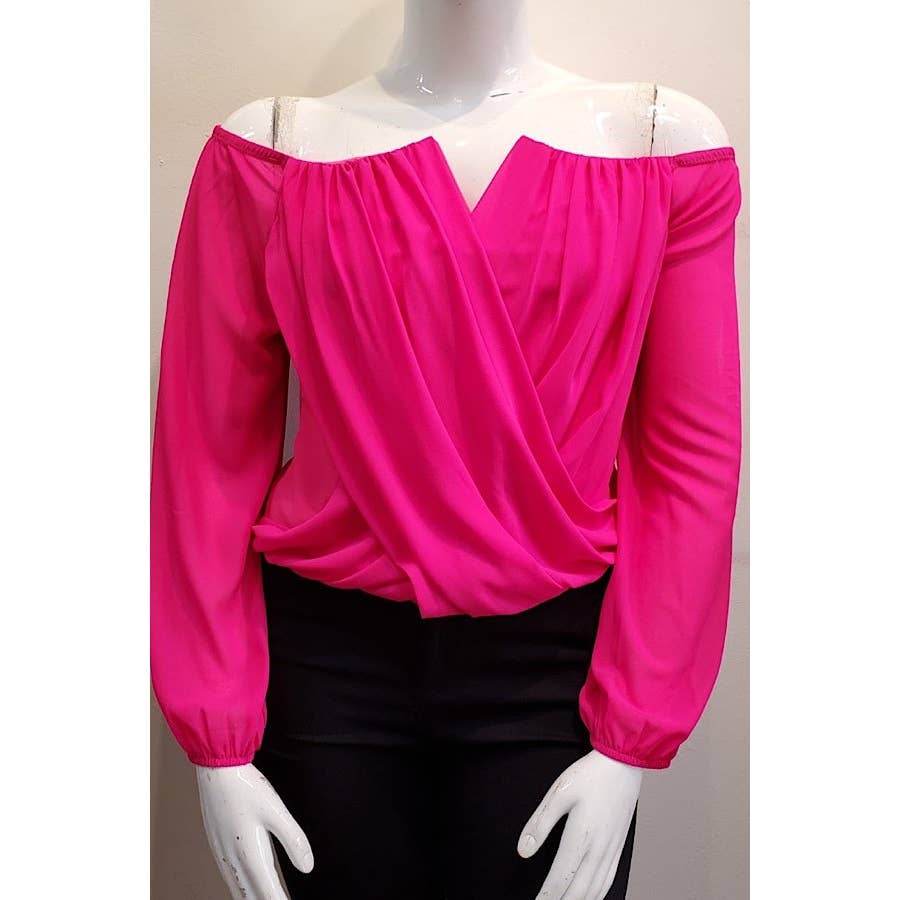 Curve Market - Wholesale Blouse - Women's - PLUS SIZE CHIFFON OFF THE SHOULDER SURPLICE TOP22