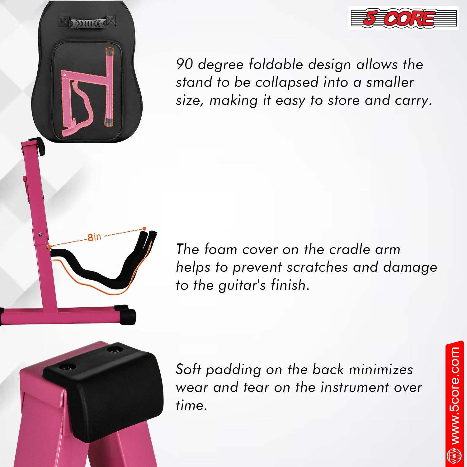 K Cube Inc - Wholesale Musical Instrument - 5Core Guitar Stand Floor A Frame Electric Acoustic Bass Soporte Para Guitarra PINK7