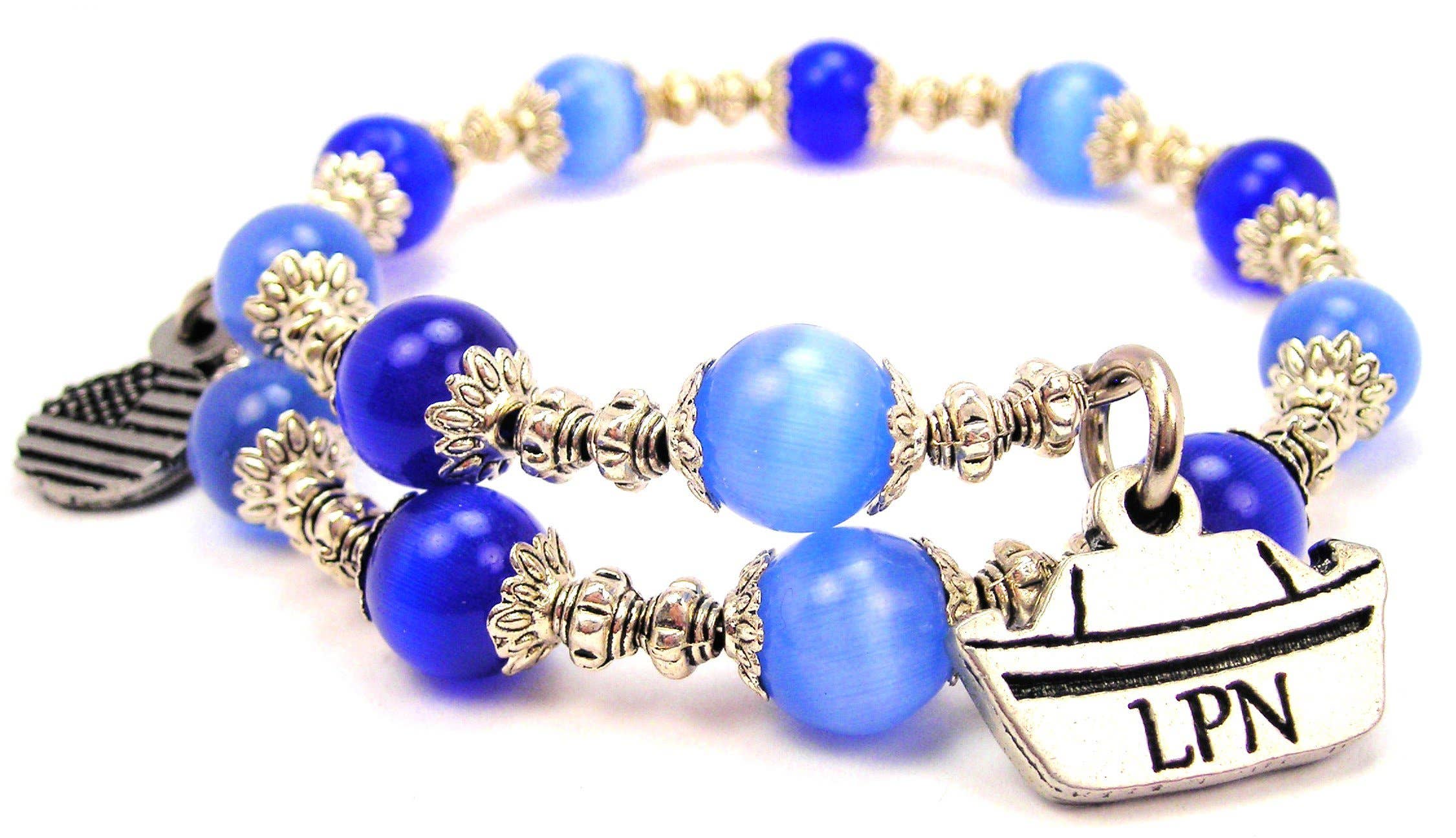 Chubby Chico Charms - Wholesale Charm/Dangle Bracelet - LPN Nurse Hat Cat's Eye Beaded Wrap Bracelet0