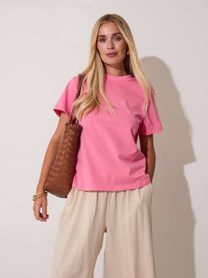 Ennis Pink Relaxed Cotton T-Shirt for wholesale by Fika