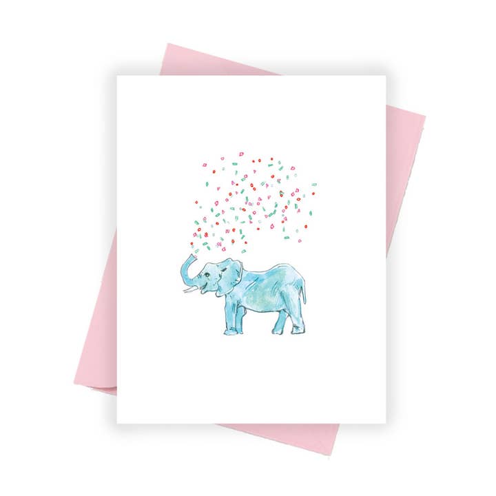 Elephant Confetti Card for wholesale by Brittney Banks : Illustration + Paper Goods