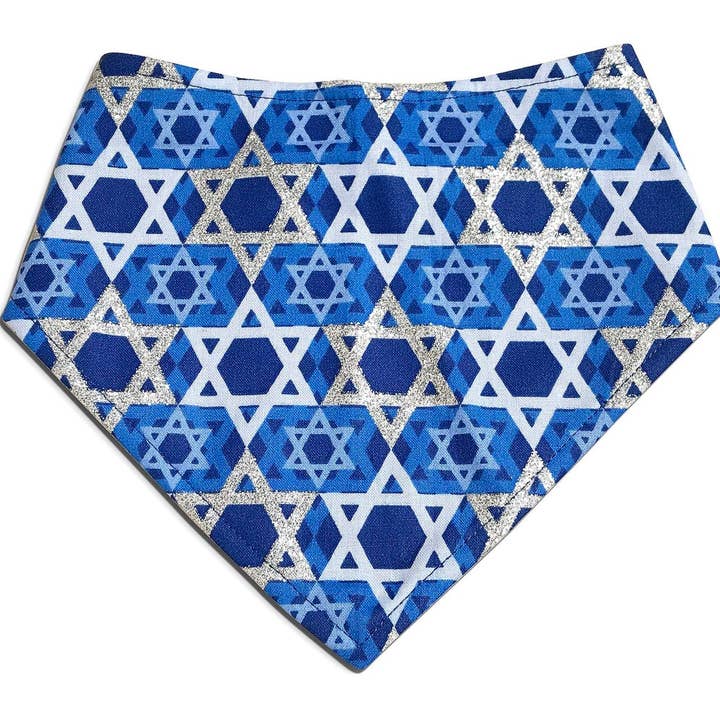 Jewish Star - Blue Silver Hanukkah Chanukah Snap On Dog & Cat Bandana for wholesale by Very Vintage Designs