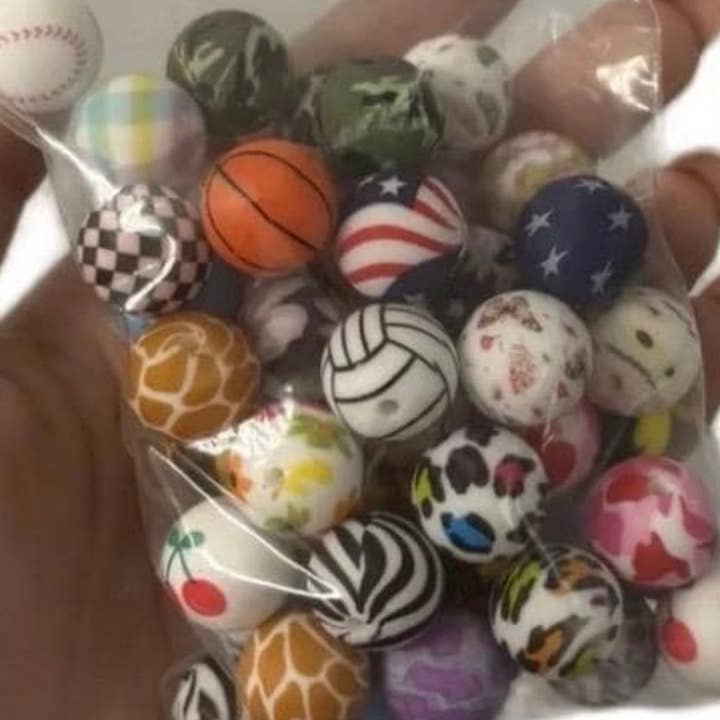 ASAP Craft Supplies - Wholesale Beads - Mixed Bag of Print Silicone Beads - 15mm - 50 Beads