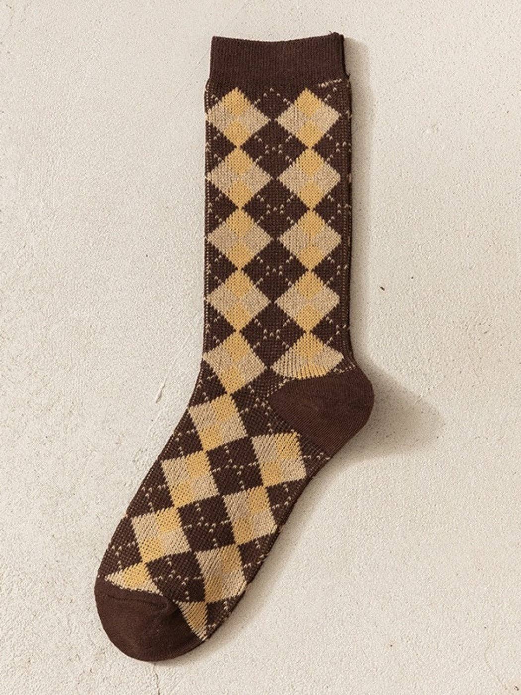 Funkyrel® Atzbranding Limited - Vente Chaussettes – femme - Rufia - Chaussettes d'hiver mi-mollet ton marron rétro3