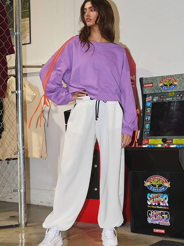 BUCKETLIST INC - Wholesale Sweatshirt - Women's - T2522 Contrast Tie Sleeves Detail Terry Sweatshirt17