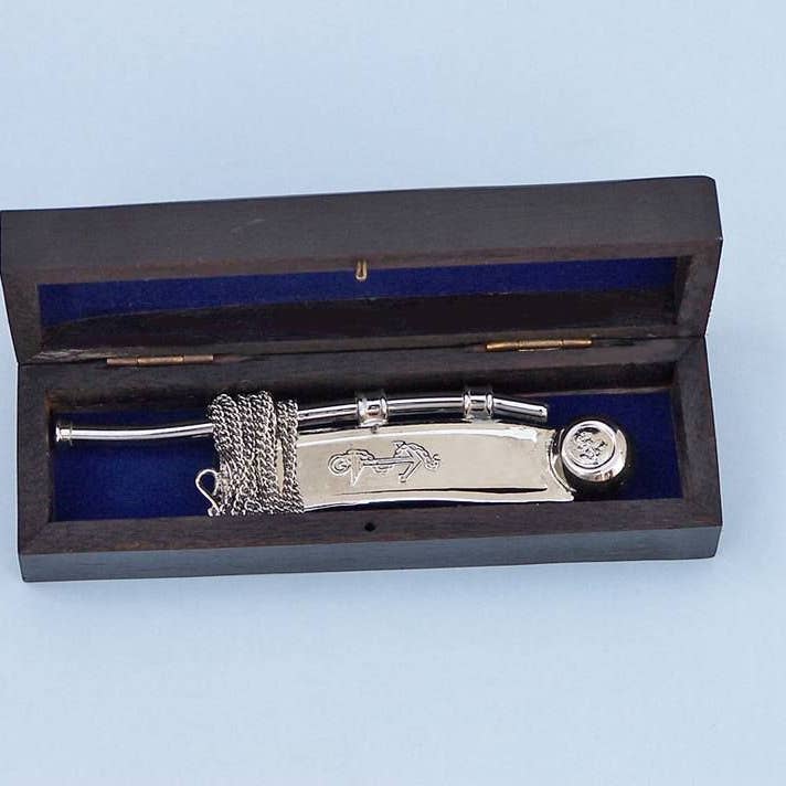 Hampton Nautical - Wholesale Tafelbladdecoratie - Chrome Bosun Whistle 6" w/palissander doos2