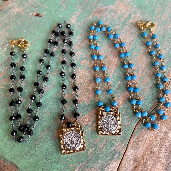 Square Two Tone St Benedict Linked Necklace for wholesale by Love and Honor Jesus LLC