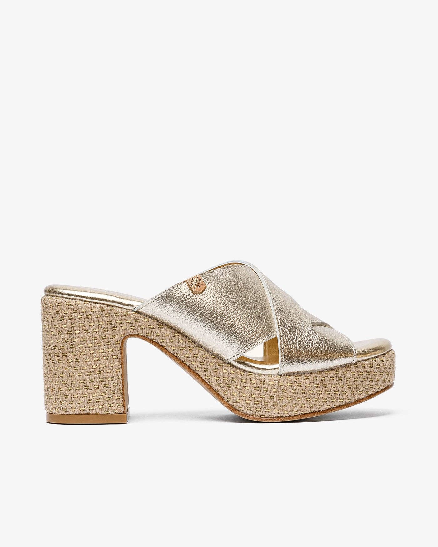 POPA - Wholesale Platform Heels - Women's - Melibea Gold Laminated Sandal2