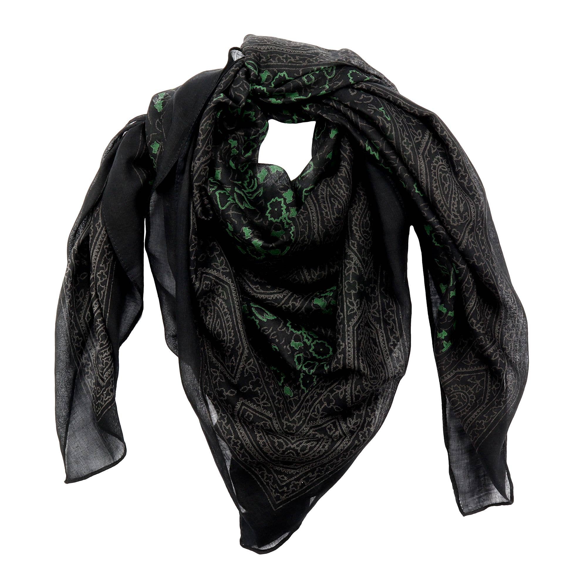Tribal Trade GmbH - Wholesale Scarf - Unisex - Cotton cloth Indian pattern 1 black gray flowers green0