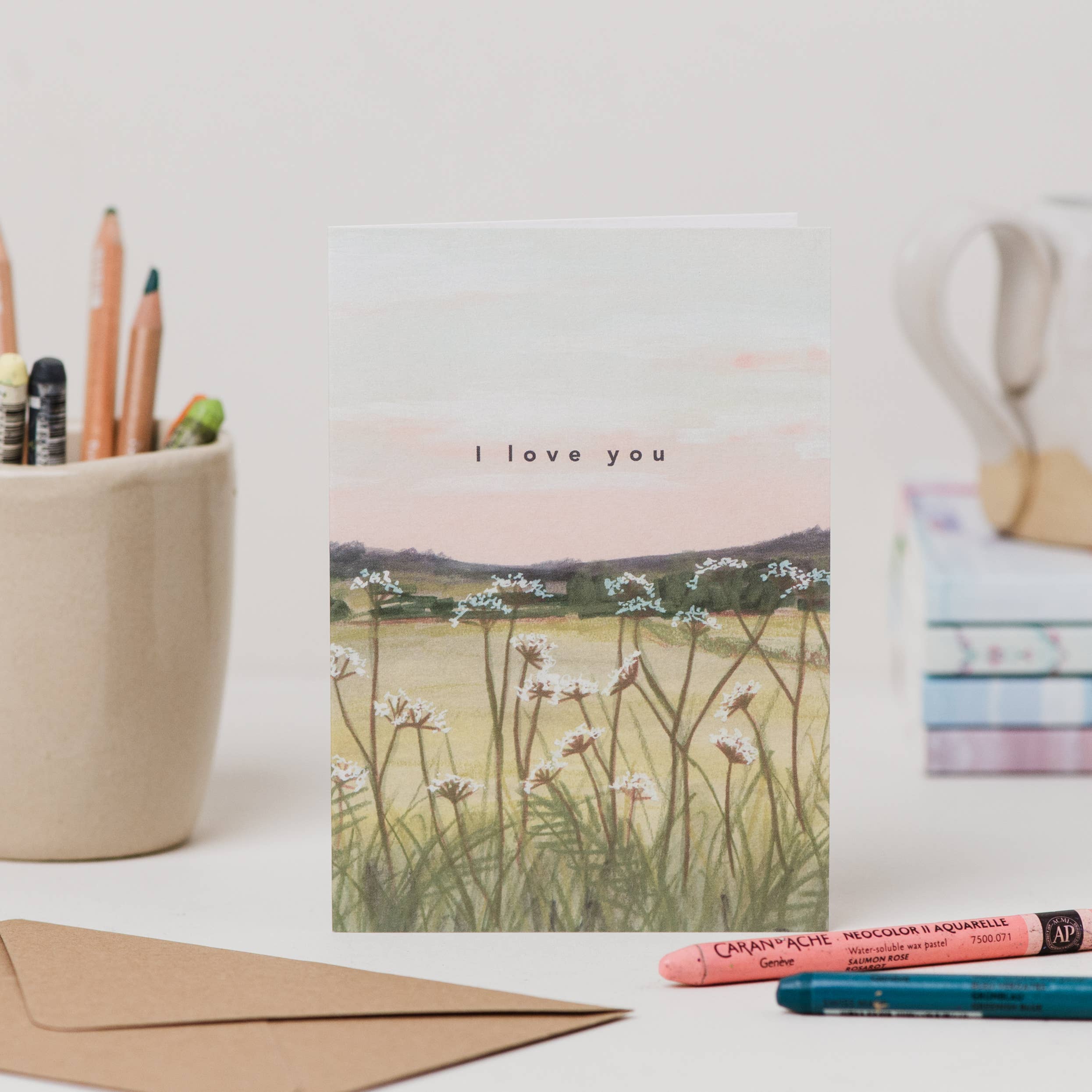 Joy Jen Studio - Vente Cartes de déclaration d'amour - Carte Je t'aime Coucher de Soleil du Derbyshire0