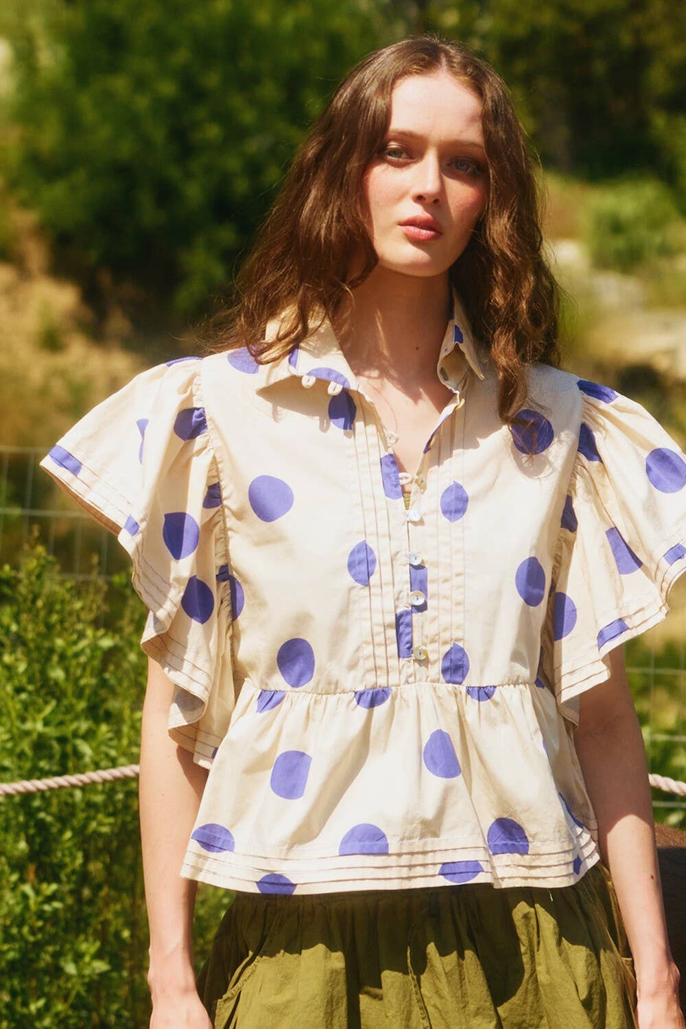 BUCKETLIST INC - Wholesale Blouse - Women's - IT2337 Ruffle Sleeves Pintuck Detail Polka Dot Print top42