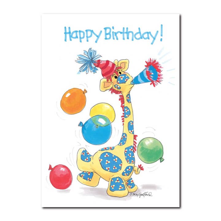 Carte d'anniversaire Patches Horn & Balloons pour la vente par Suzy's Zoo Store