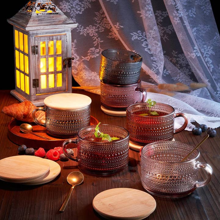 The Wine Savant / Khen Glassware – Großhandel Kaffeebecher – Kaffeetassen aus farbigem Glas im Vintage-Stil, 6-teiliges Set