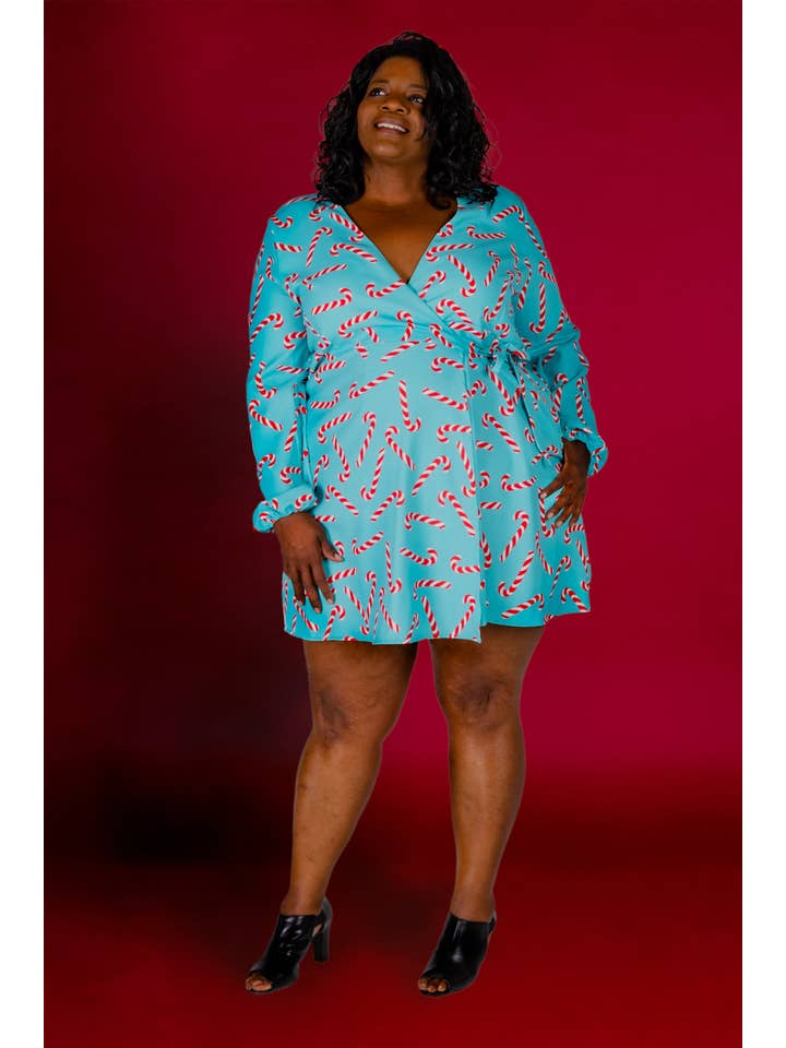 Shinesty, Inc - Wholesale Dress - Women's - Wrap Dress | The Peppermint/Candy Cane Christmas