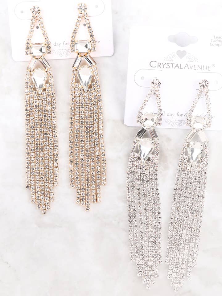 Boucle d'oreille à franges en forme de géolocalisation en strass pour la vente par MYS Wholesale Inc