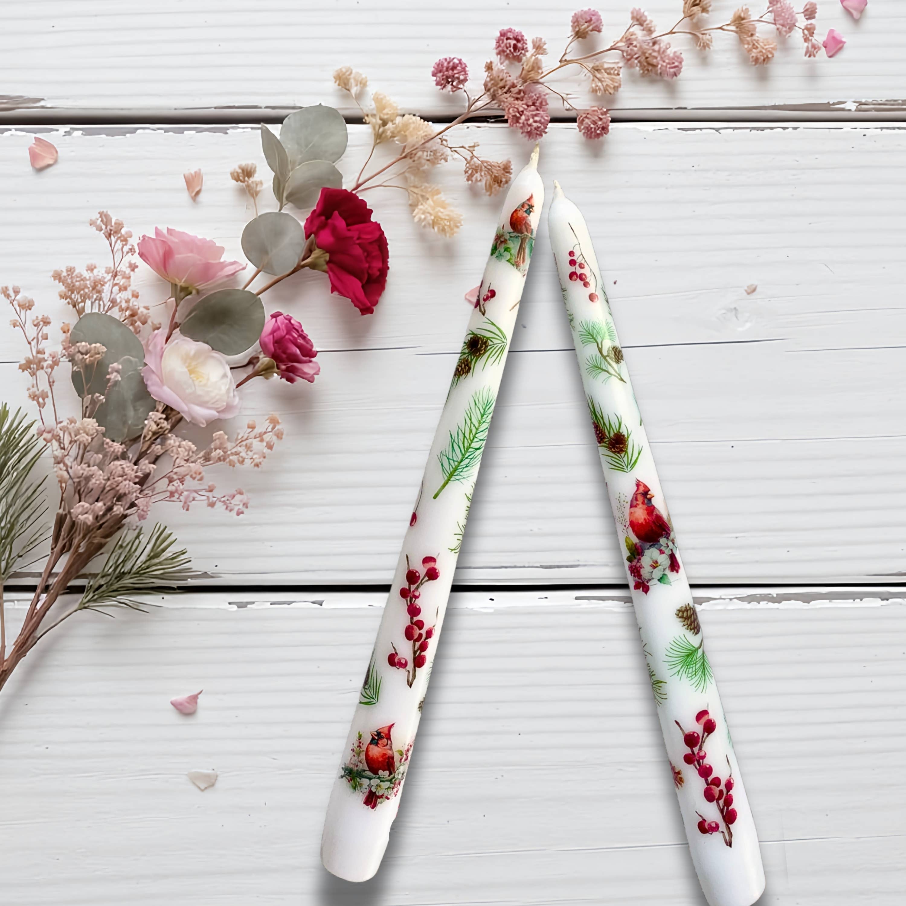 Designs by Michaela - Wholesale Tapered Candle/Candlestick - Red Cardinal Christmas Taper Candle Decor for Home3