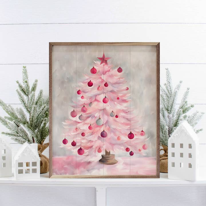 Kendrick Home - Wholesale Christmas Wall Art - Pink Christmas Tree1
