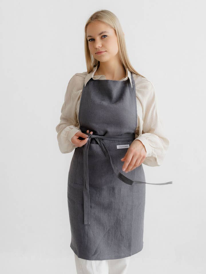 Linen Kitchen Bib Apron KA001 In Grey Colour (93) for wholesale by Unique Linen