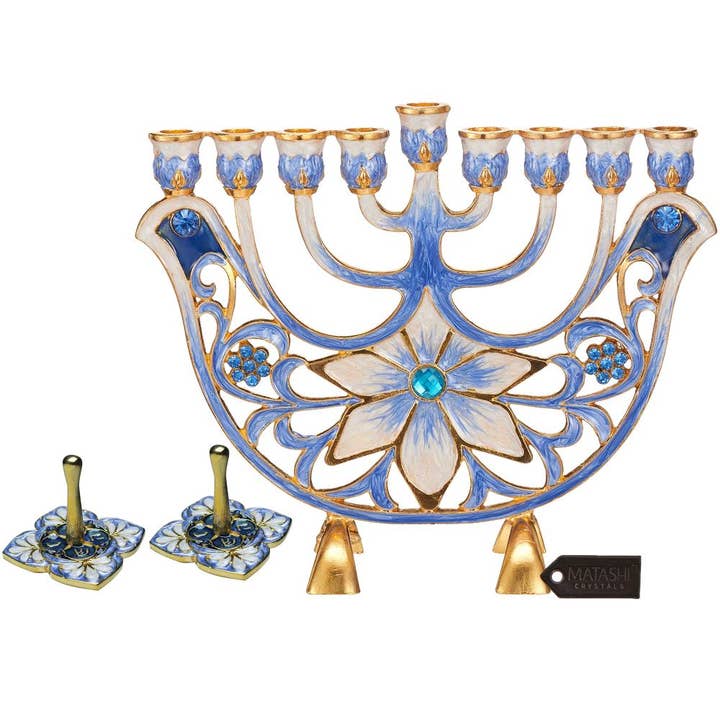 Coffret Hanoucca – Menorah Fleur & 2 Toupies, Cadeau de Fête pour la vente par Matashi