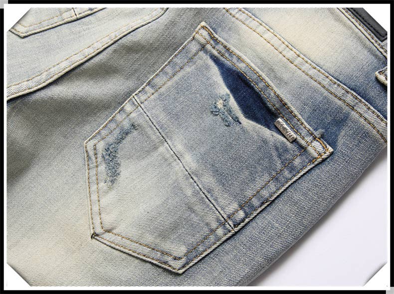 Blå Broderade slitna jeans herr slim fit skinny jeans för wholesale på Faire5