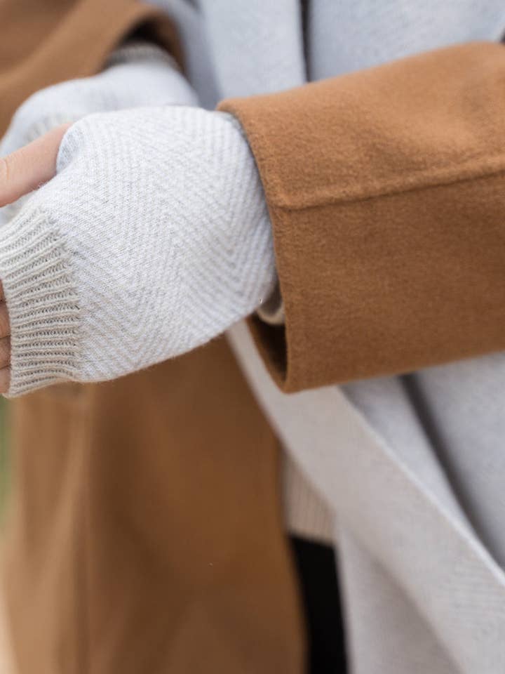 Nuage Herringbone Wristwarmers for wholesale by Hilary Jane Keyes