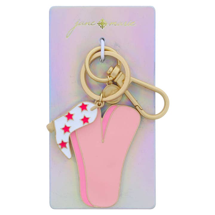 Pink Retro Bubble "V" with HotPink Star Boot Charm Keychain for wholesale by Jane Marie