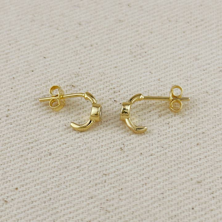 GoldFi - Wholesale Hoop Earrings - 18k Gold Filled Solitaire Bezel CZ C-Hoop Earrings