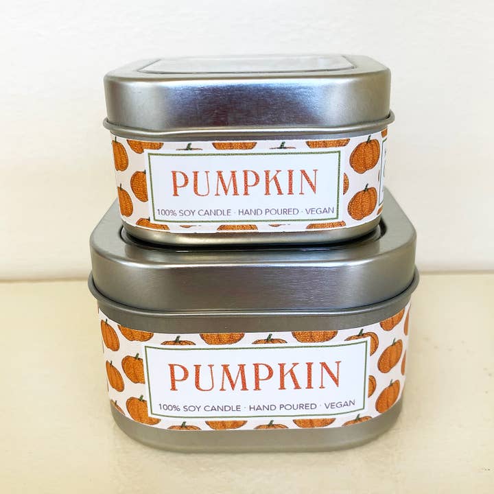 Pumpkin Soy Candle in Small Tin - Fall Autumn for wholesale by Green Daffodil Bath & Body
